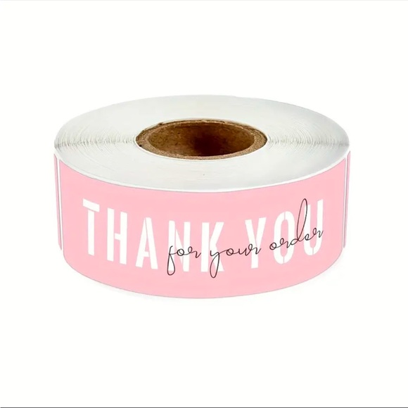 3-Pack Semi-Glossy Pulp Thank You Stickers, 120pcs/Roll, Pink Rectangle Shape - Picture 4 of 7